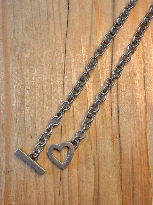 Vintage Hot Diamonds Heart T Bar 925 Sterling Silver 16.5 inch Necklace