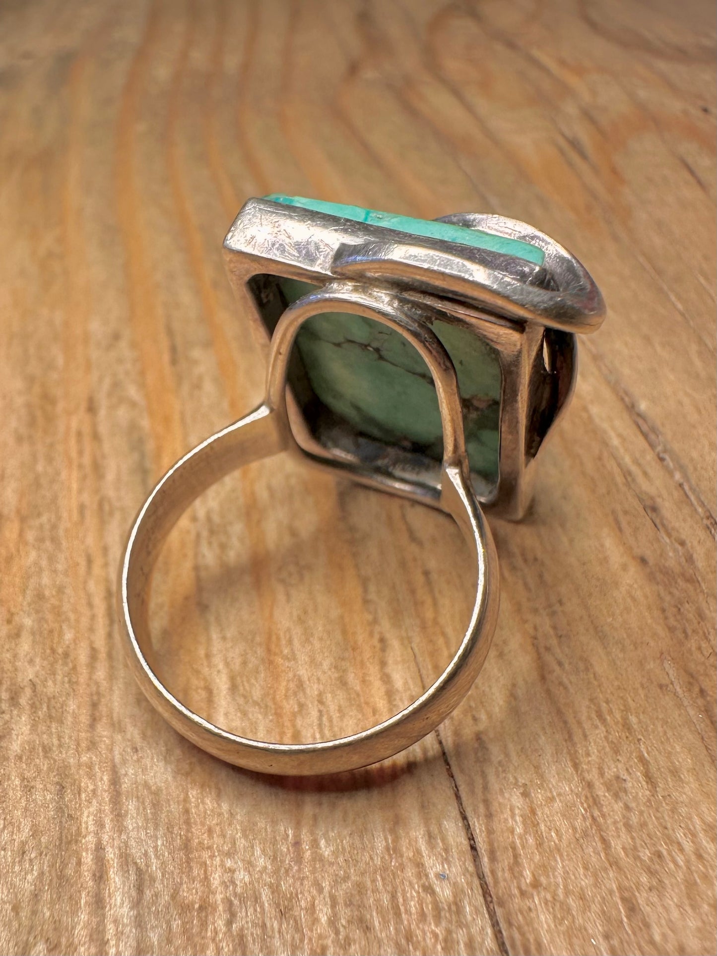 Abstract Wavy Turquoise Rectangle 925 Sterling Silver Size Q Ring