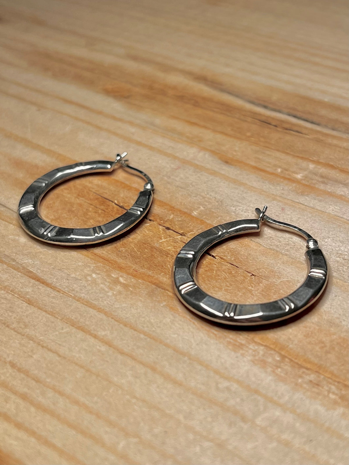 Bamboo Style Hoops 925 Sterling Silver Earrings