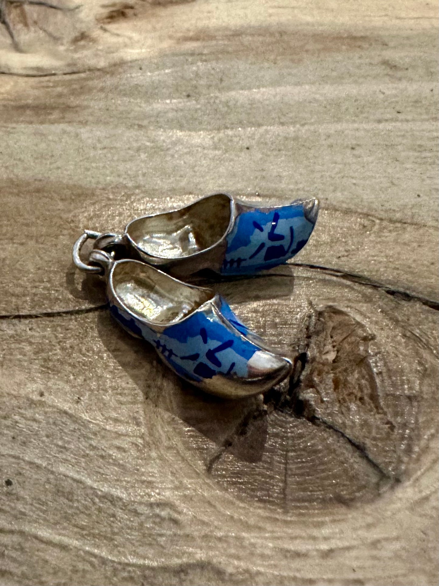 Vintage Enamel Clogs Pair Delft 925 Silver Charm Pendant