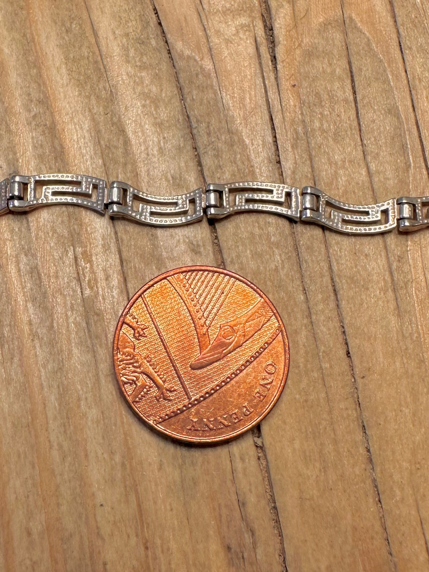 Vintage Wavy Greek Key 925 Sterling Silver 7.1 inch Bracelet