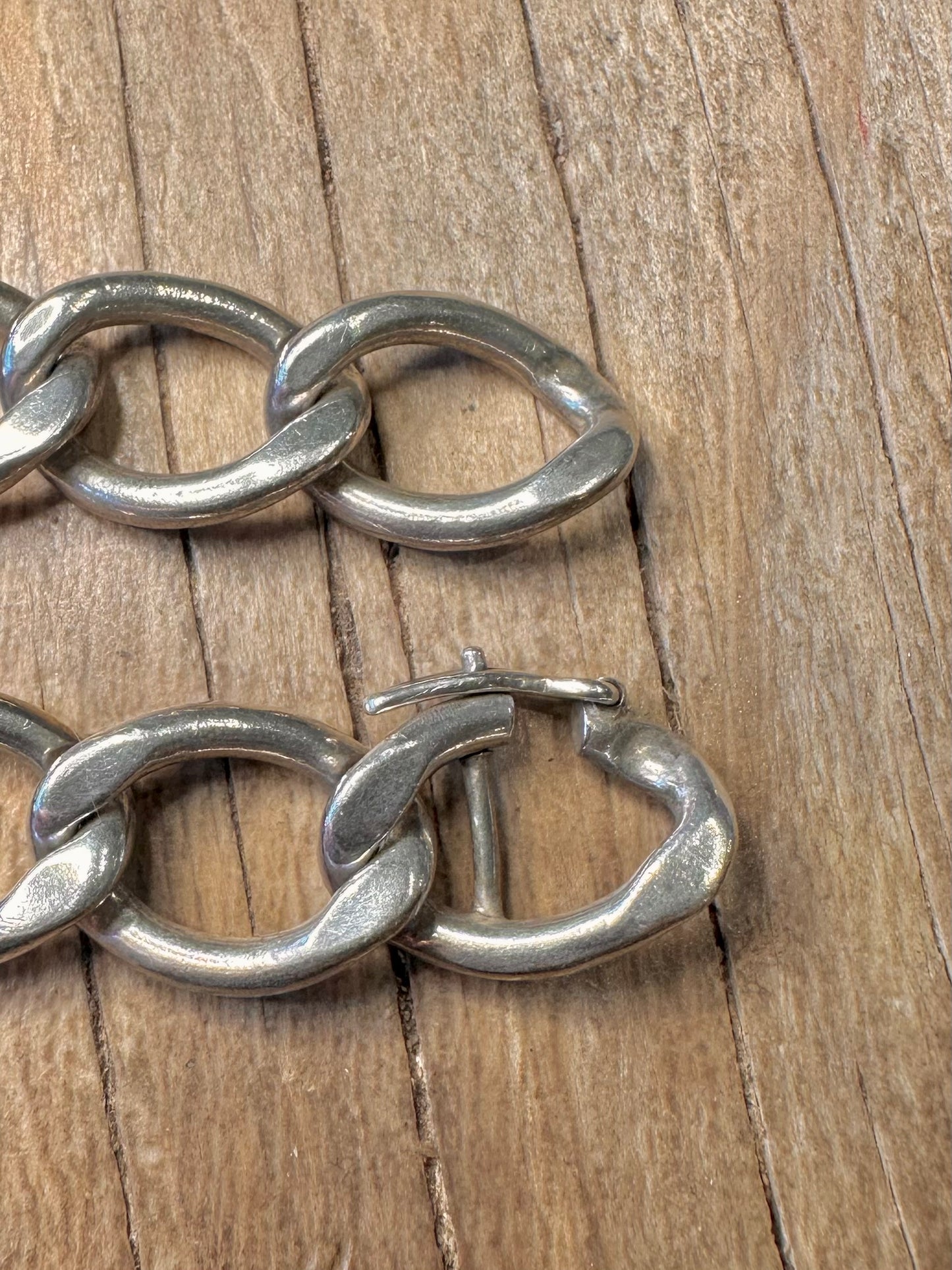 Vintage Large Curb Link 925 Sterling Silver 8 inch Bracelet