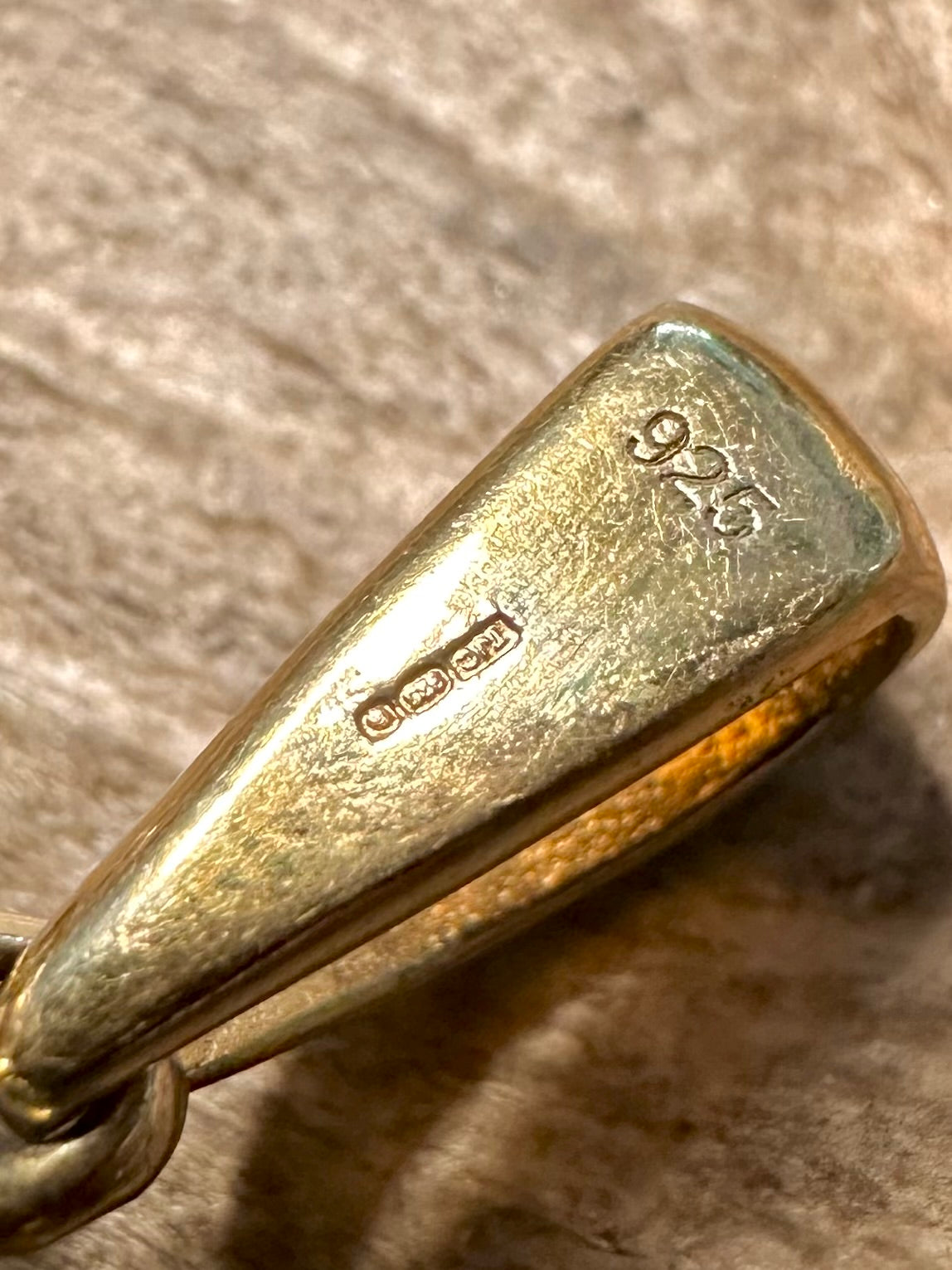 Modern Large Iridescent Stone Gold on 925 Silver Pendant