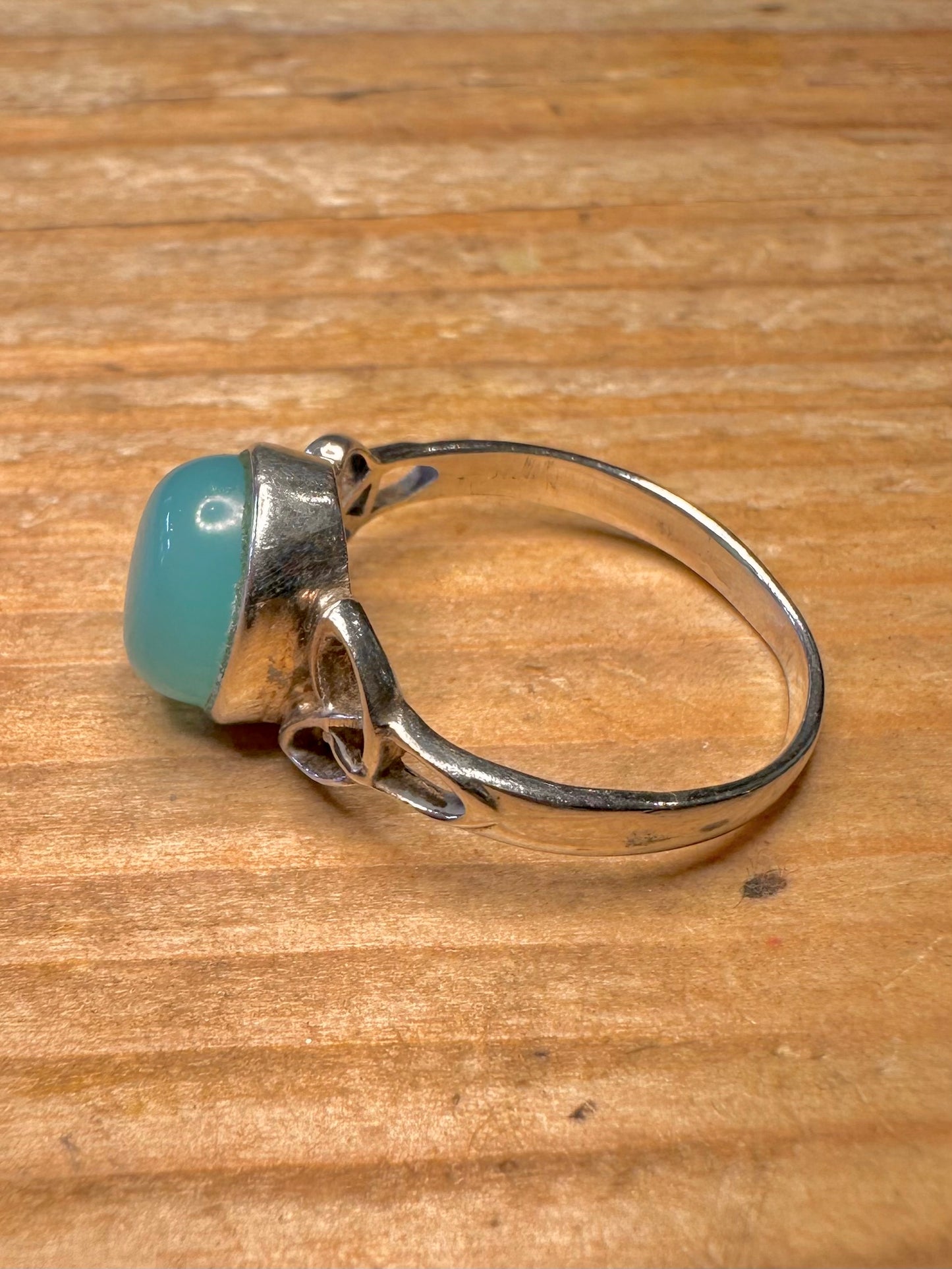 Vintage Aqua Chalcedony 925 Sterling Silver Size S Ring
