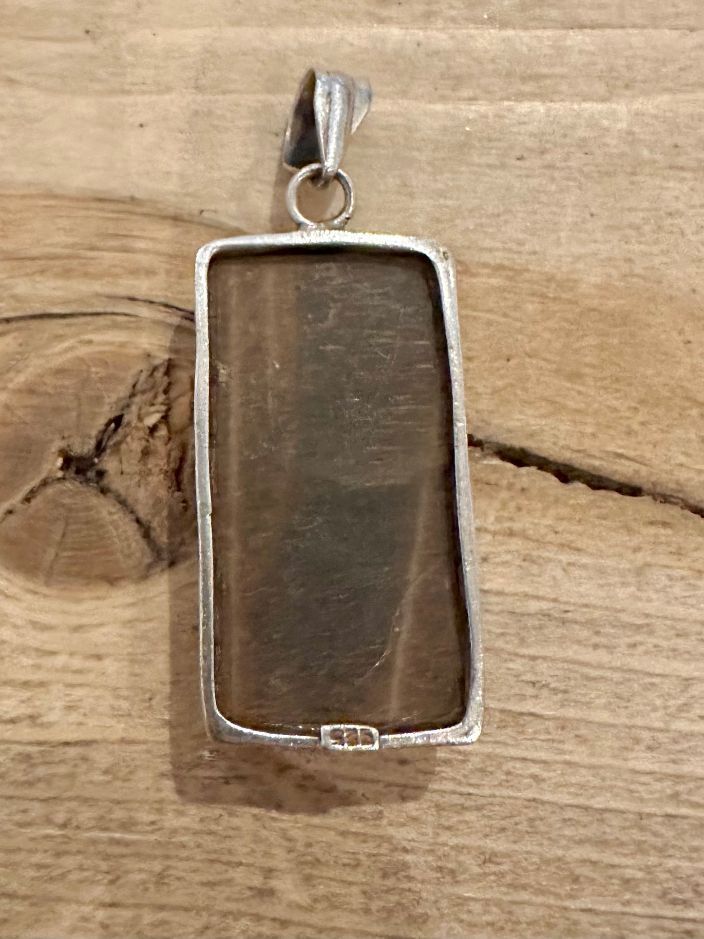 Vintage Brown Agate Rectangle 925 Silver Pendant