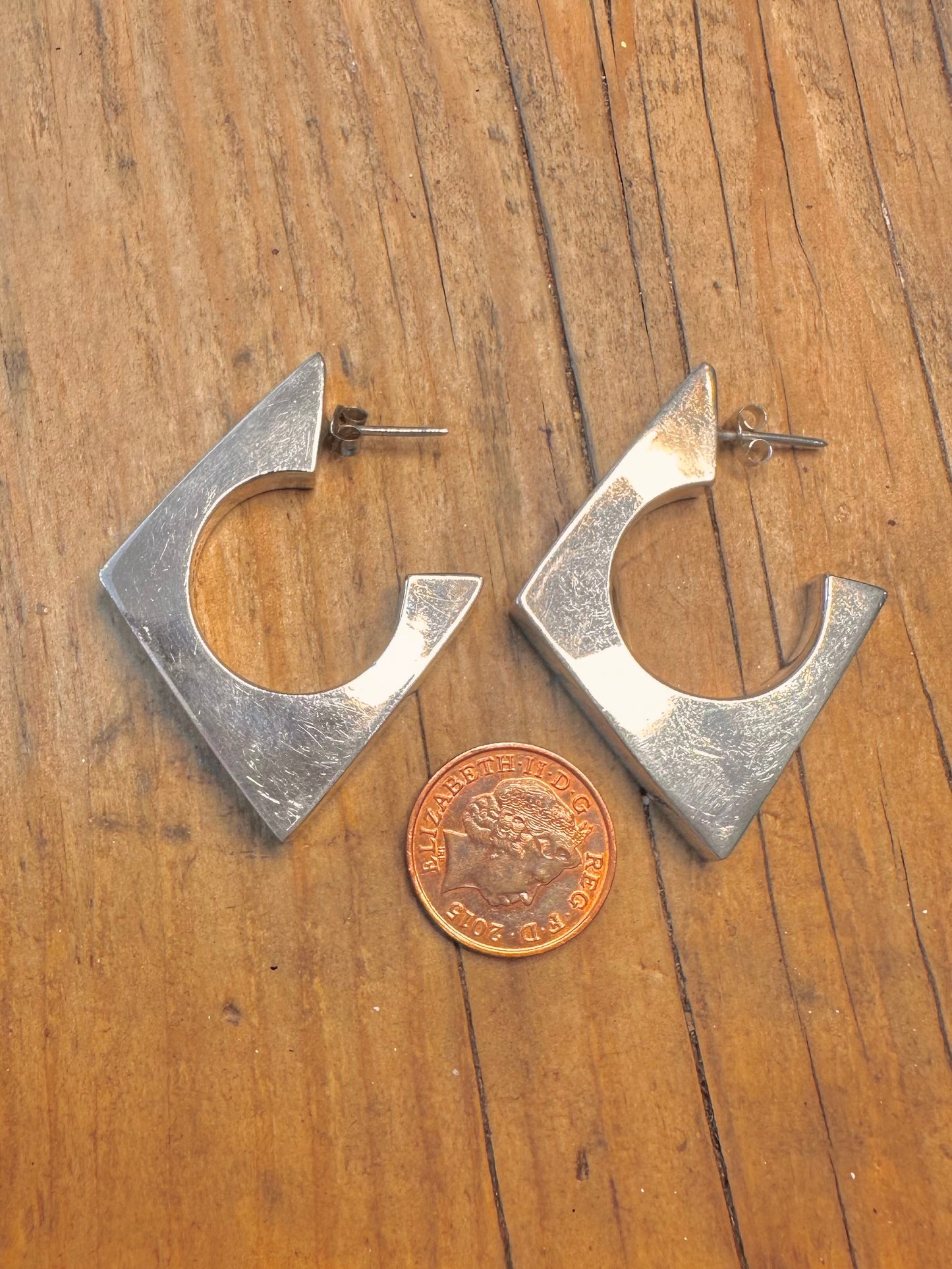 Chunky Geometric Half Hoop Mexico 925 Sterling Silver Earrings