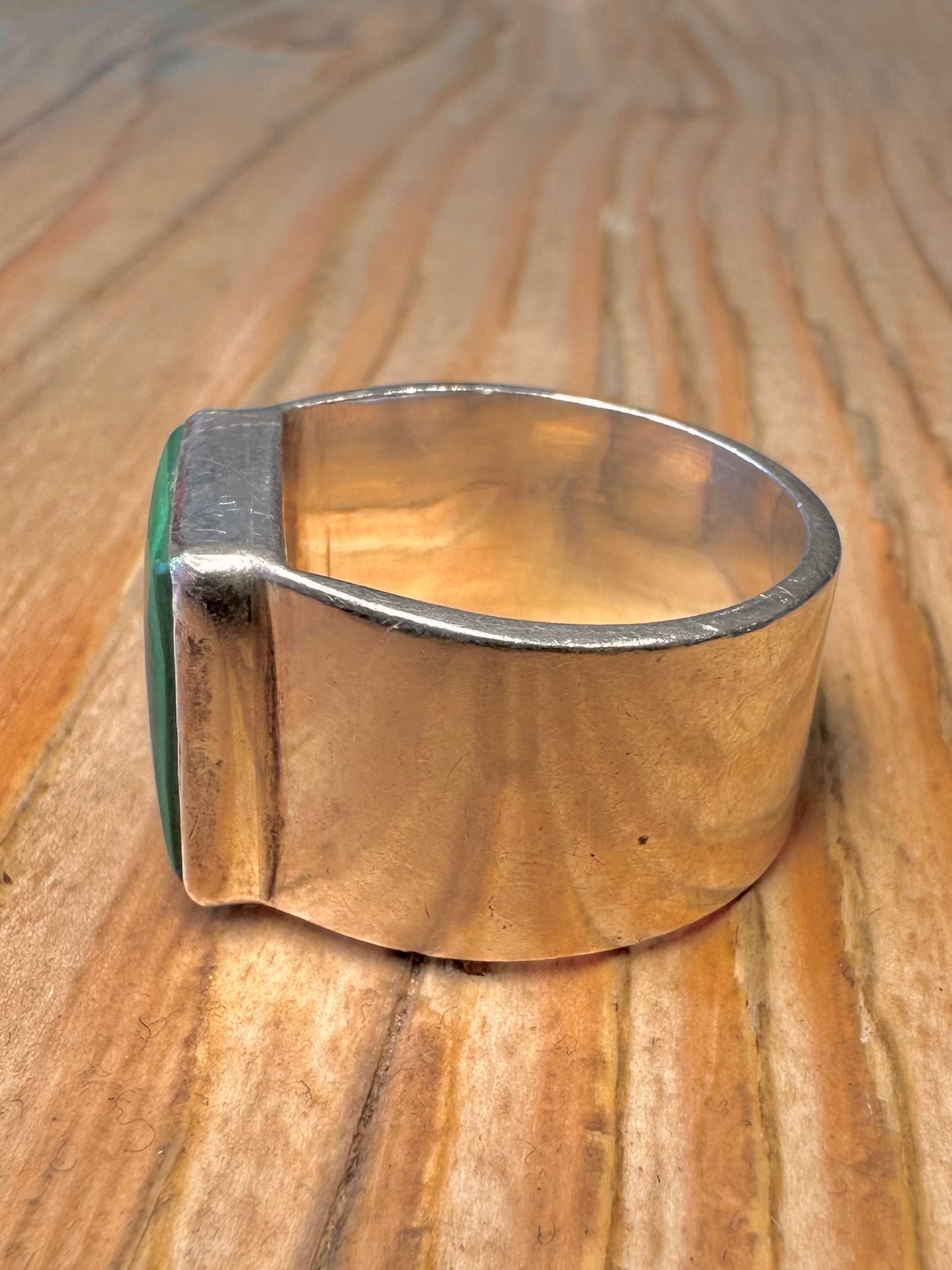 Vintage Chunky Malachite Square 925 Sterling Silver Size T1/2 Ring