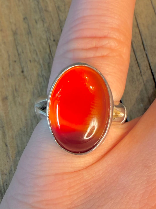 Carnelian Oval Leaf Design Band 925 Sterling Silver Size N Ring