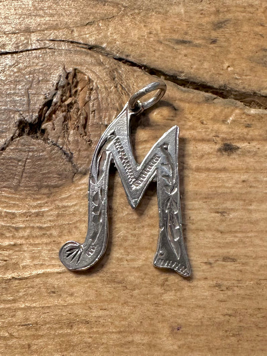 Vintage Textured Letter M 925 Silver Pendant