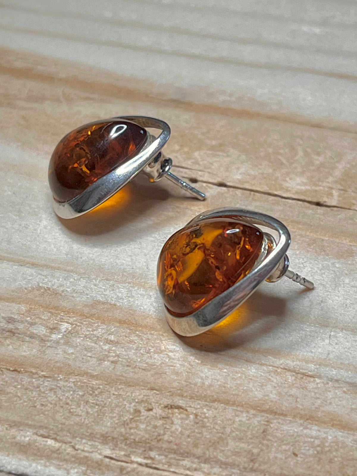 Tear Drop Shaped Amber 925 Sterling Silver Stud Earrings