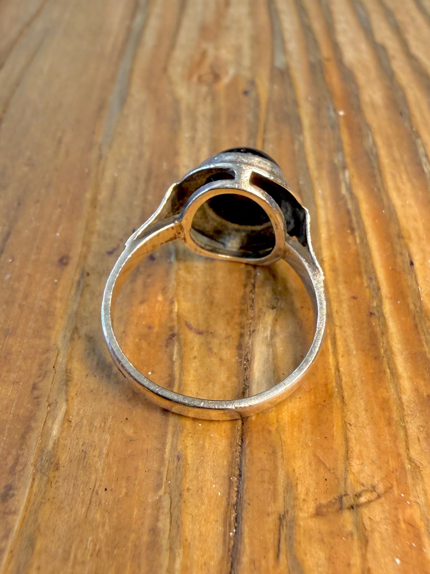 Black Oval Stone 925 Sterling Silver Size N Ring