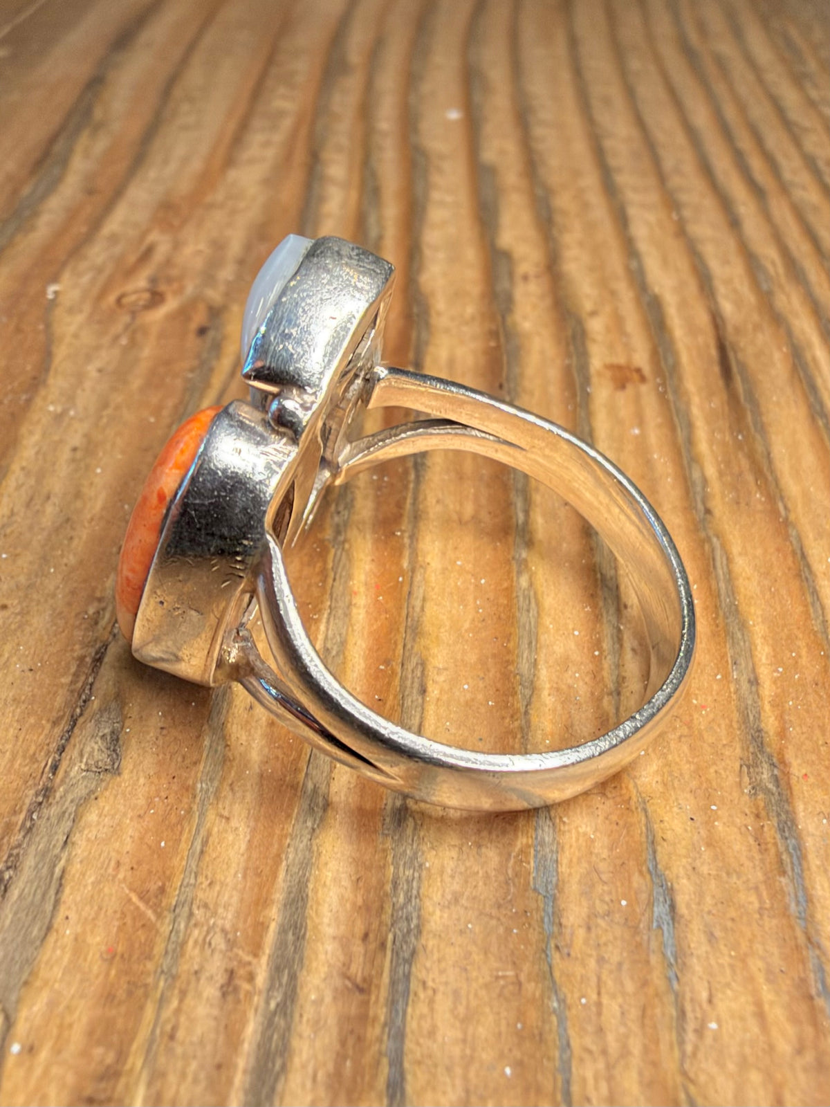 Pearl and Orange Stone 925 Sterling Silver Size S Ring