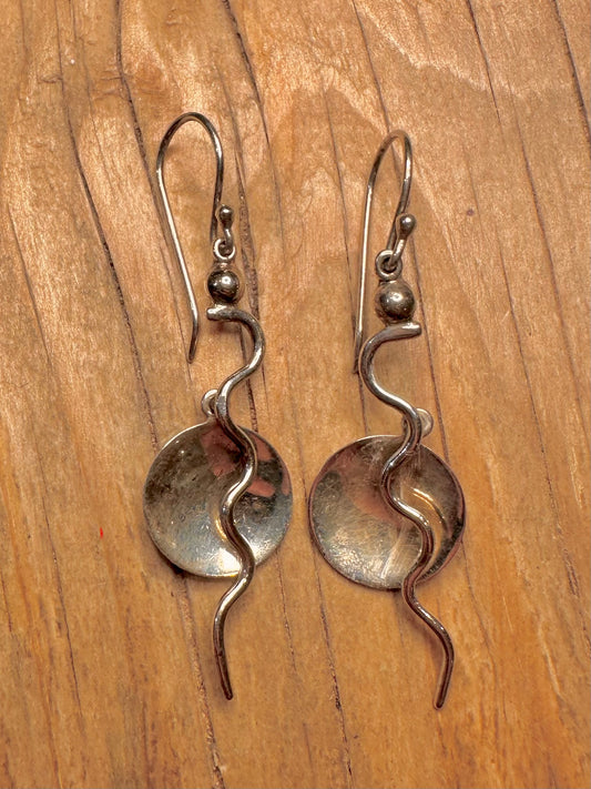 Abstract Circle Wavy 925 Sterling Silver Earrings