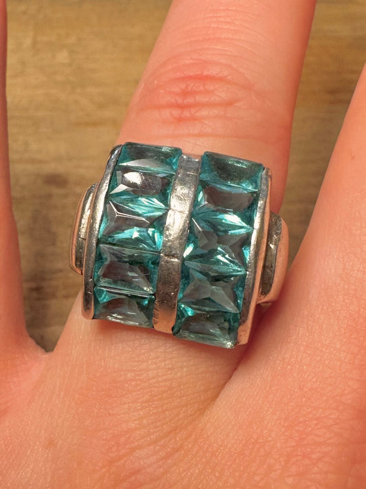 Modernist Blue Topaz 925 Silver Size O Ring