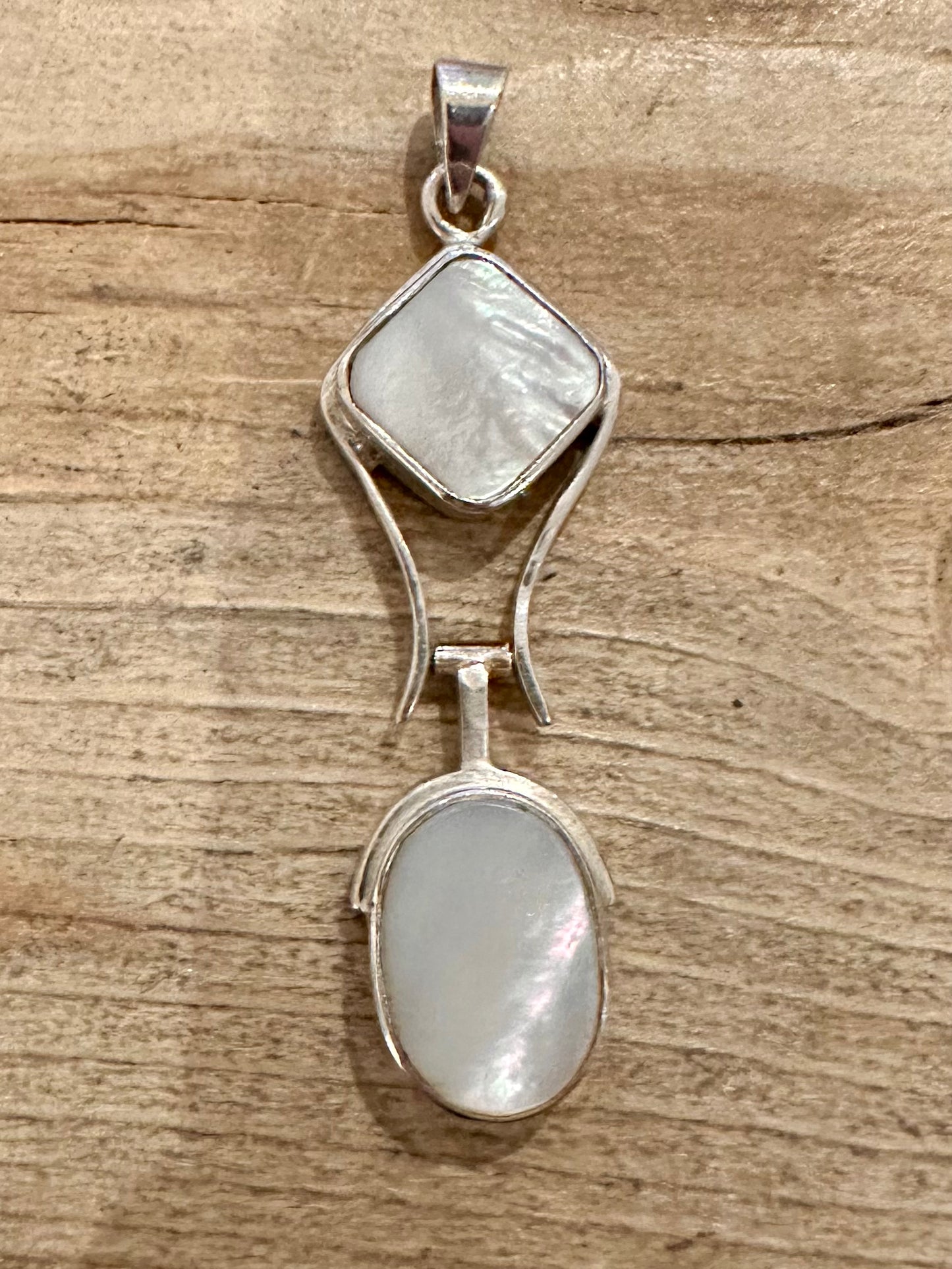 Vintage Abstract Mother Of Pearl 925 Silver Pendant