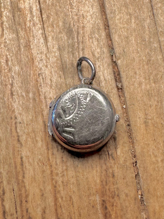 Vintage Engraved Small Circle Locket 925 Sterling Silver Pendant