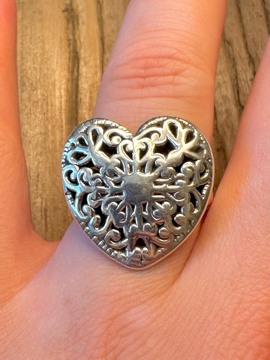 Heart Filigree 925 Sterling Silver Size R1/2 Ring