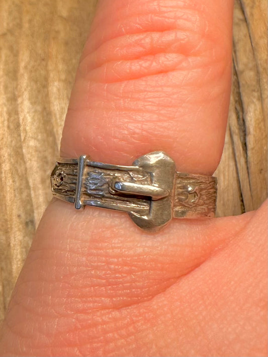 Vintage 1988 Buckle Textured 925 Sterling Silver Size M Ring
