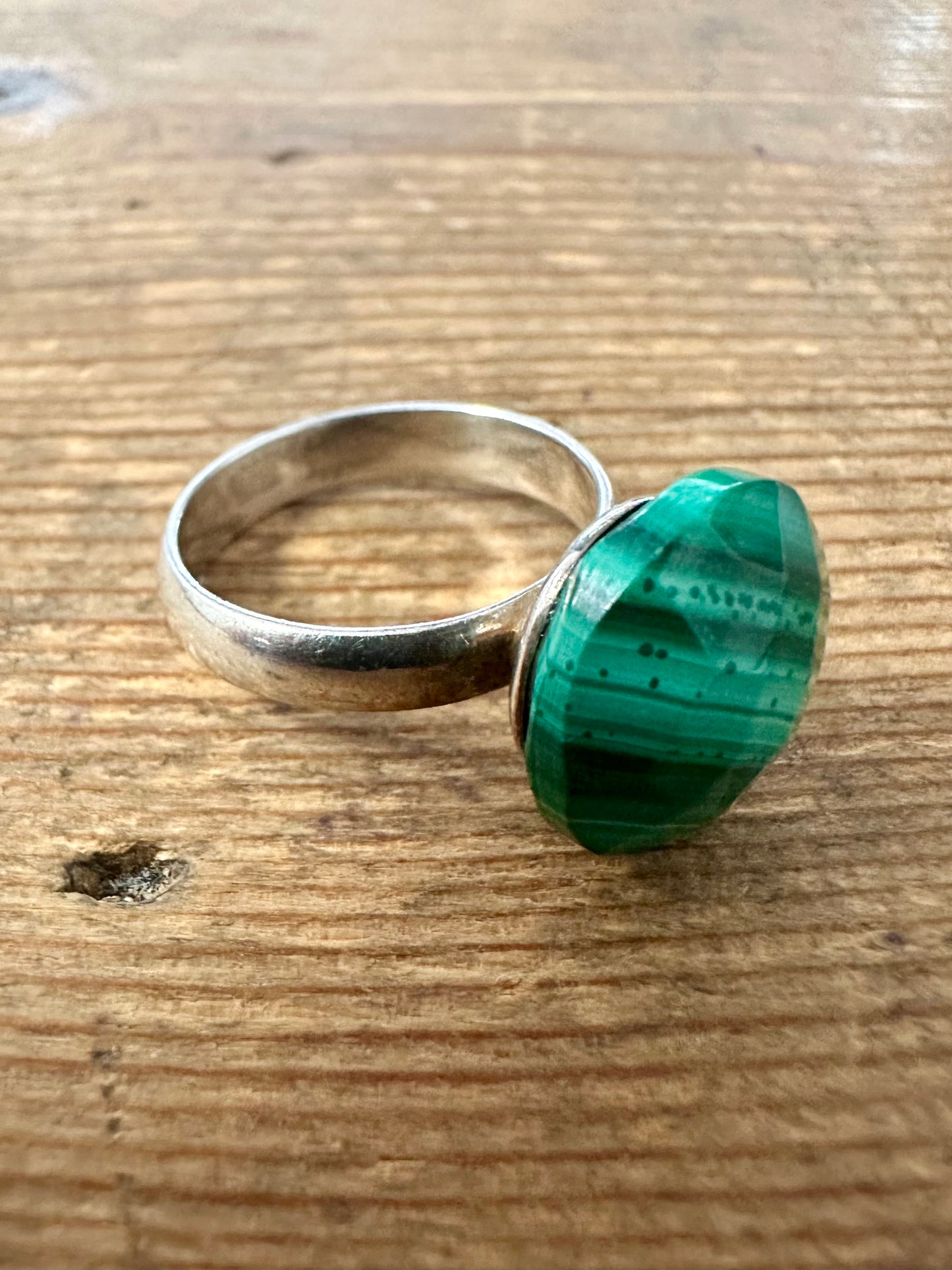 Modern Faceted Malachite 925 Silver Size O Ring