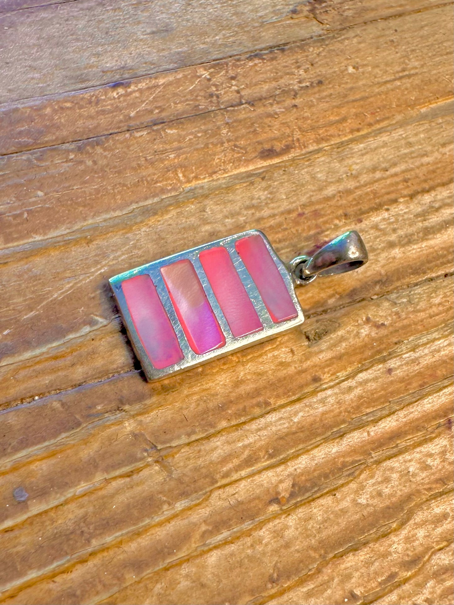 Rectangle Pink Mother of Pearl 925 Sterling Silver Pendant