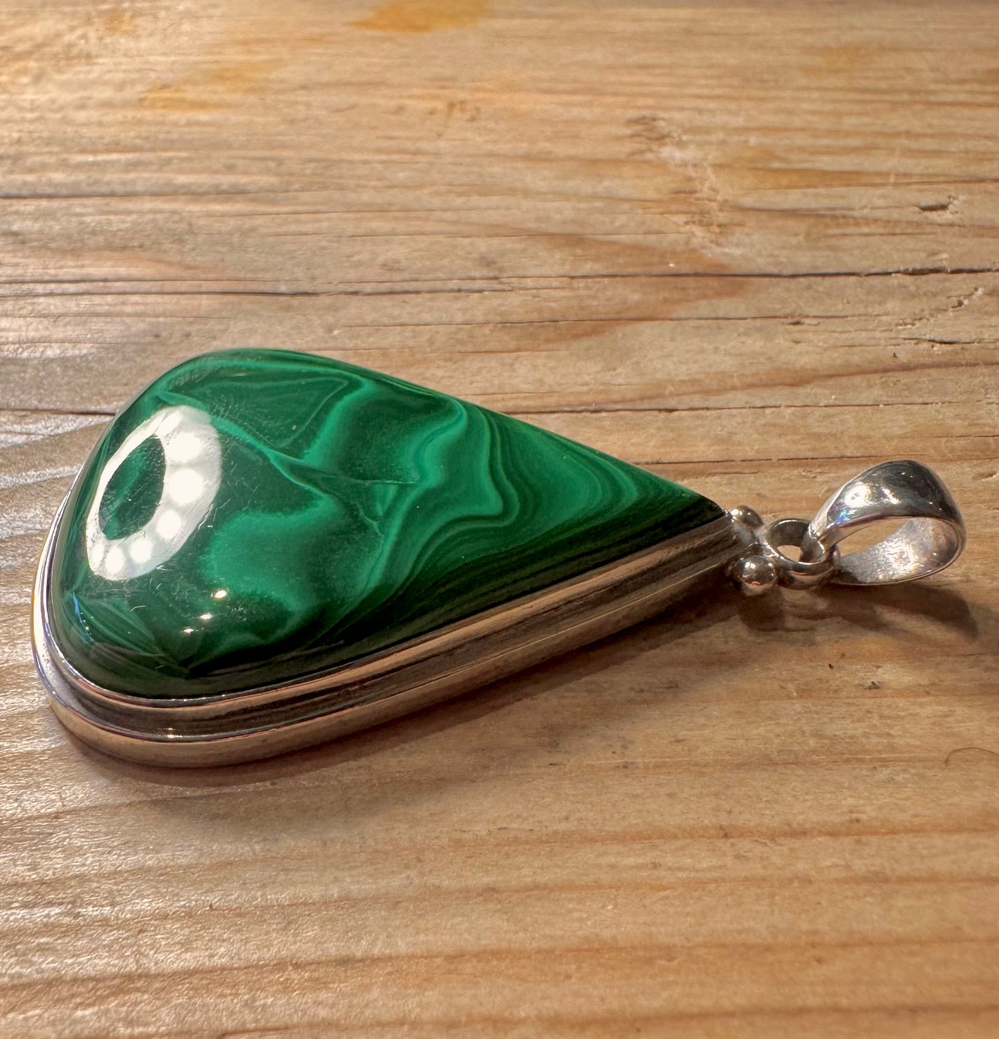 Vintage Malachit Tropfen 925 Sterling Silber Anhänger