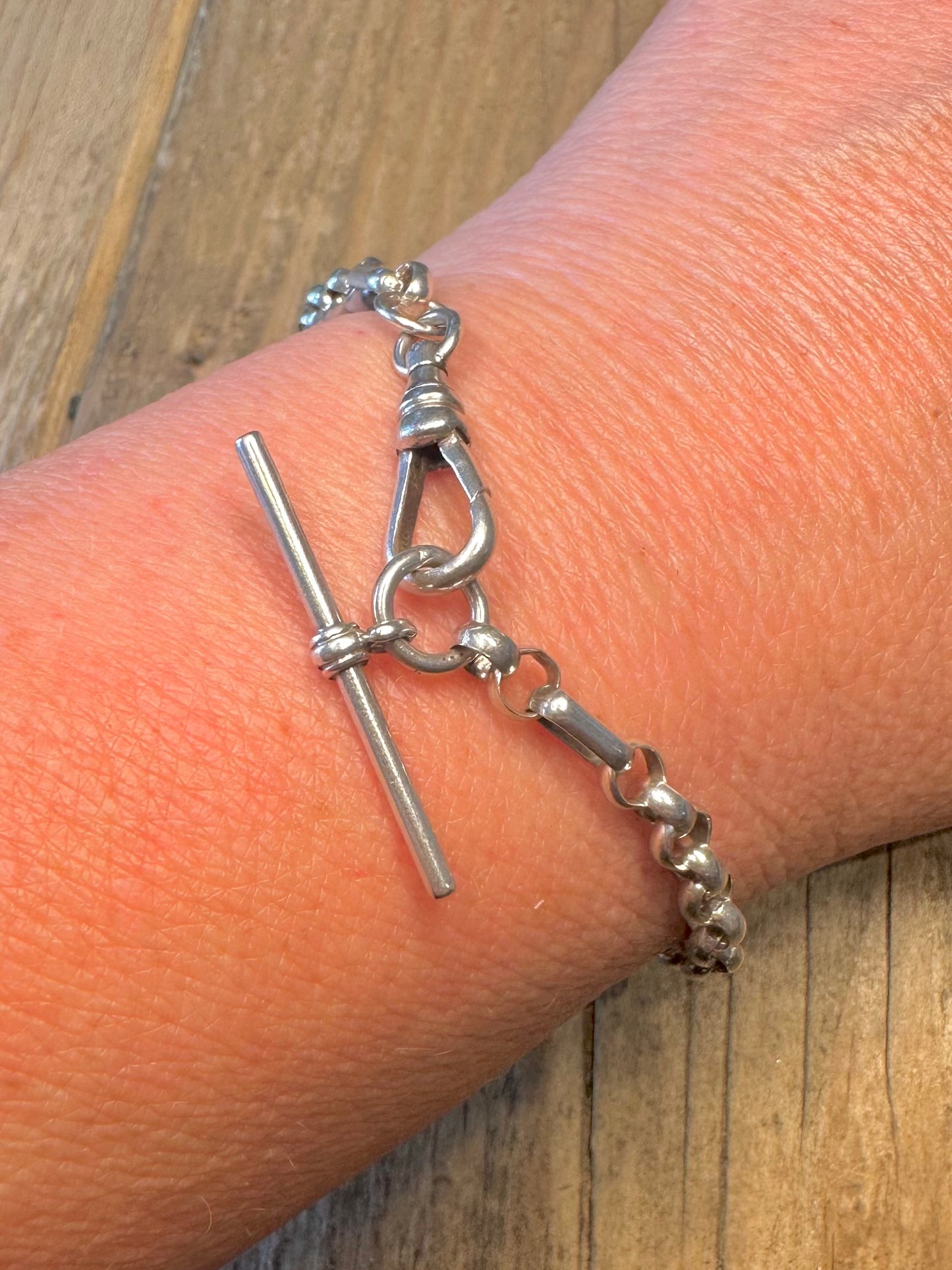 Albert Uhr Trombonenkette und Karabinerverschluss mit T-Steg 925er Sterlingsilber 7,3 Zoll Armband