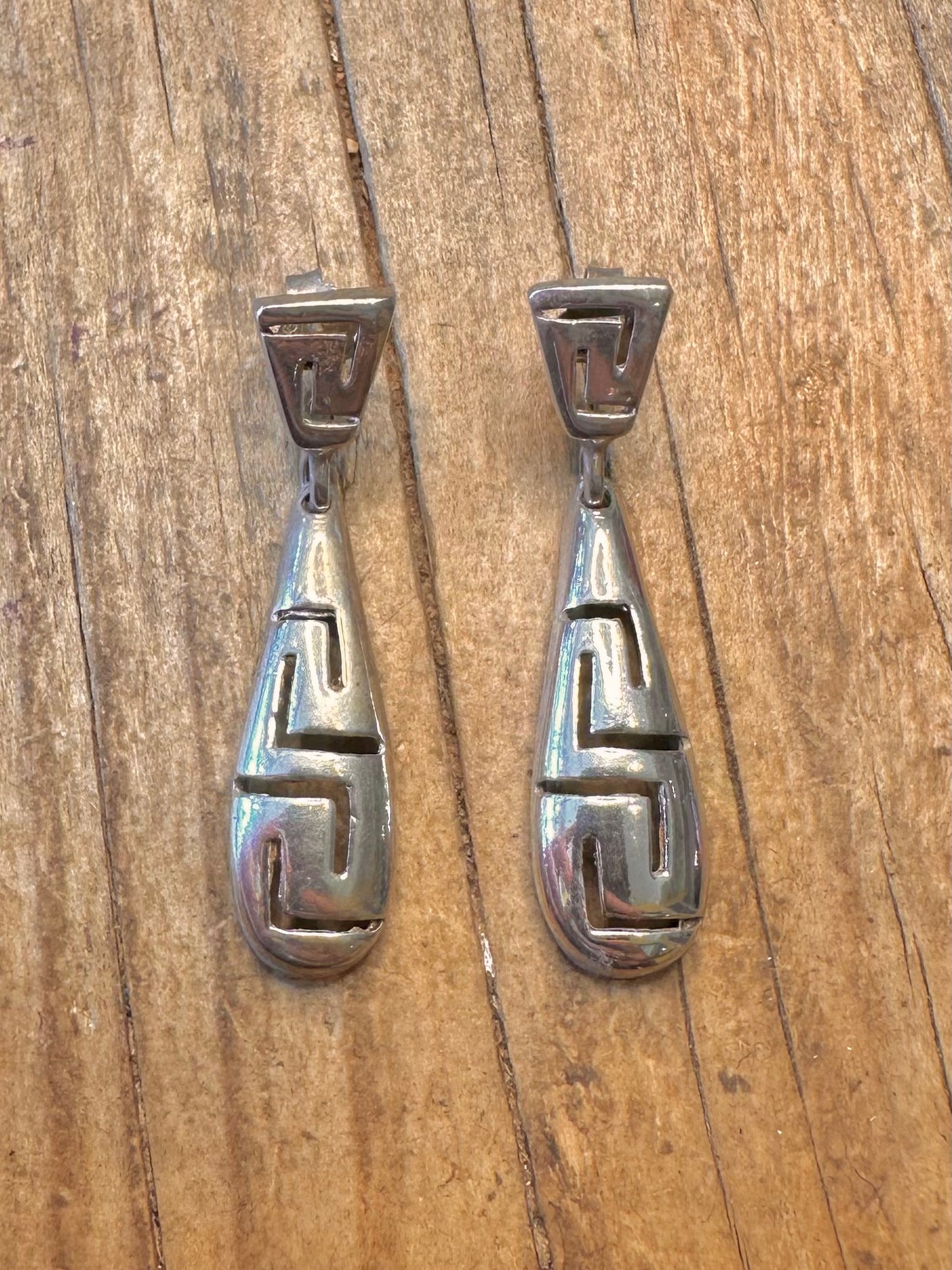Greek Key Dangle 925 Sterling Silver Earrings