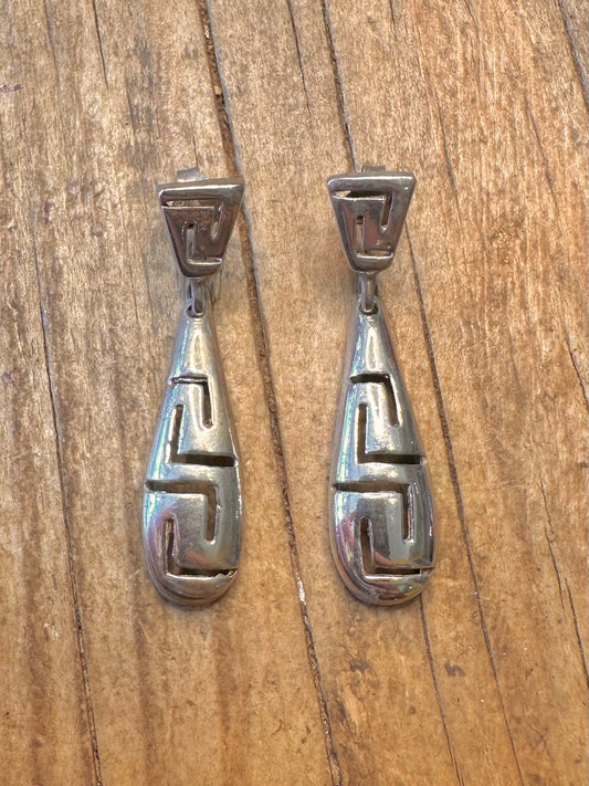 Greek Key Dangle 925 Sterling Silver Earrings