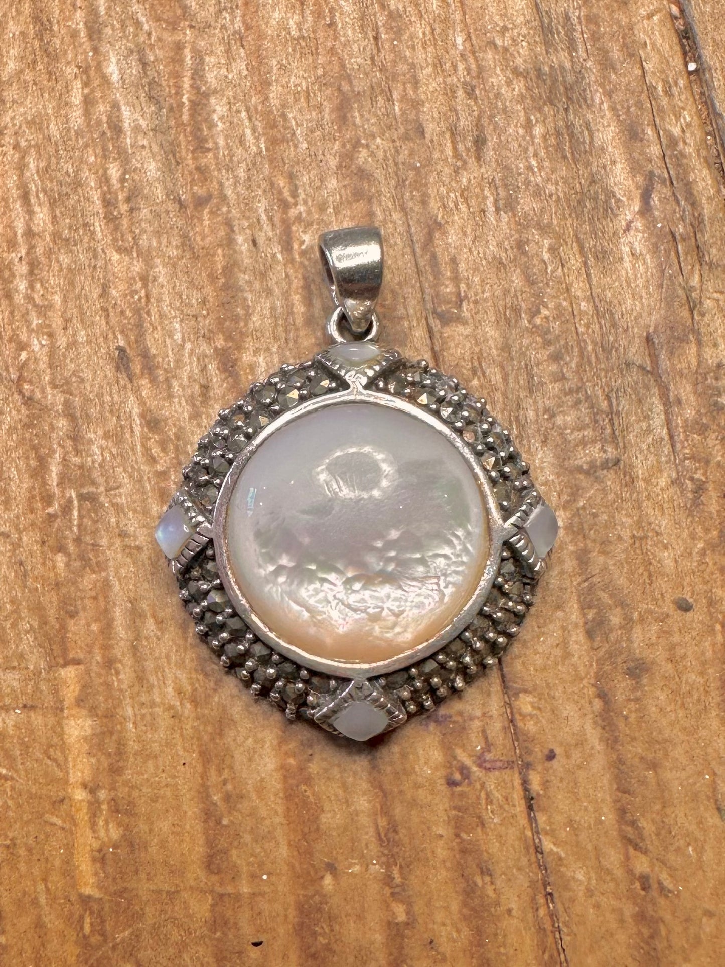 Mother of Pearl and Marcasite 925 Sterling Silver Pendant