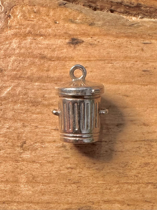 Vintage Bin with Cat Inside 925 Silver Charm Pendant
