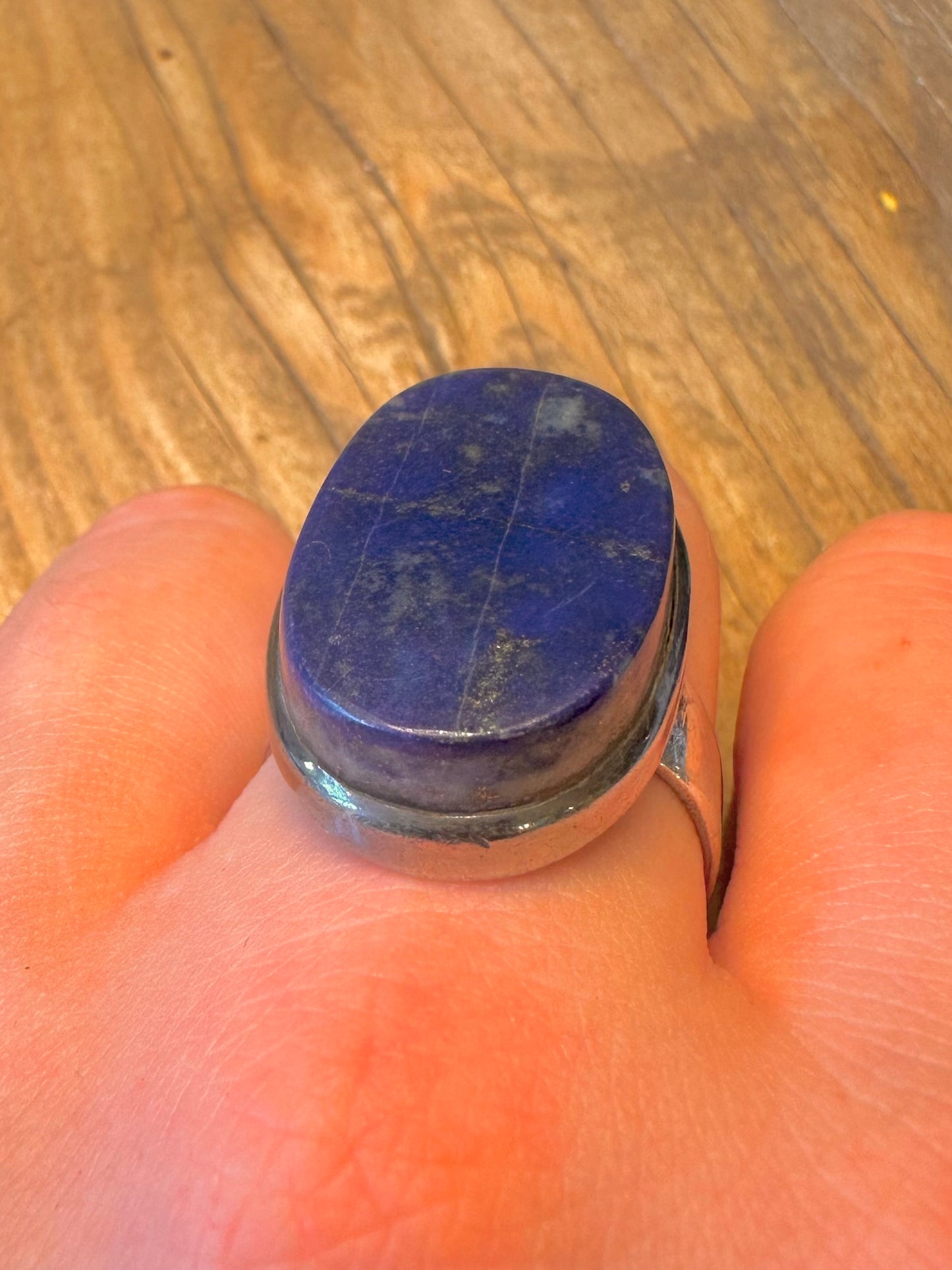 Large Lapis Oval Chunky Band 925 Sterling Silver Size Z+2 Ring