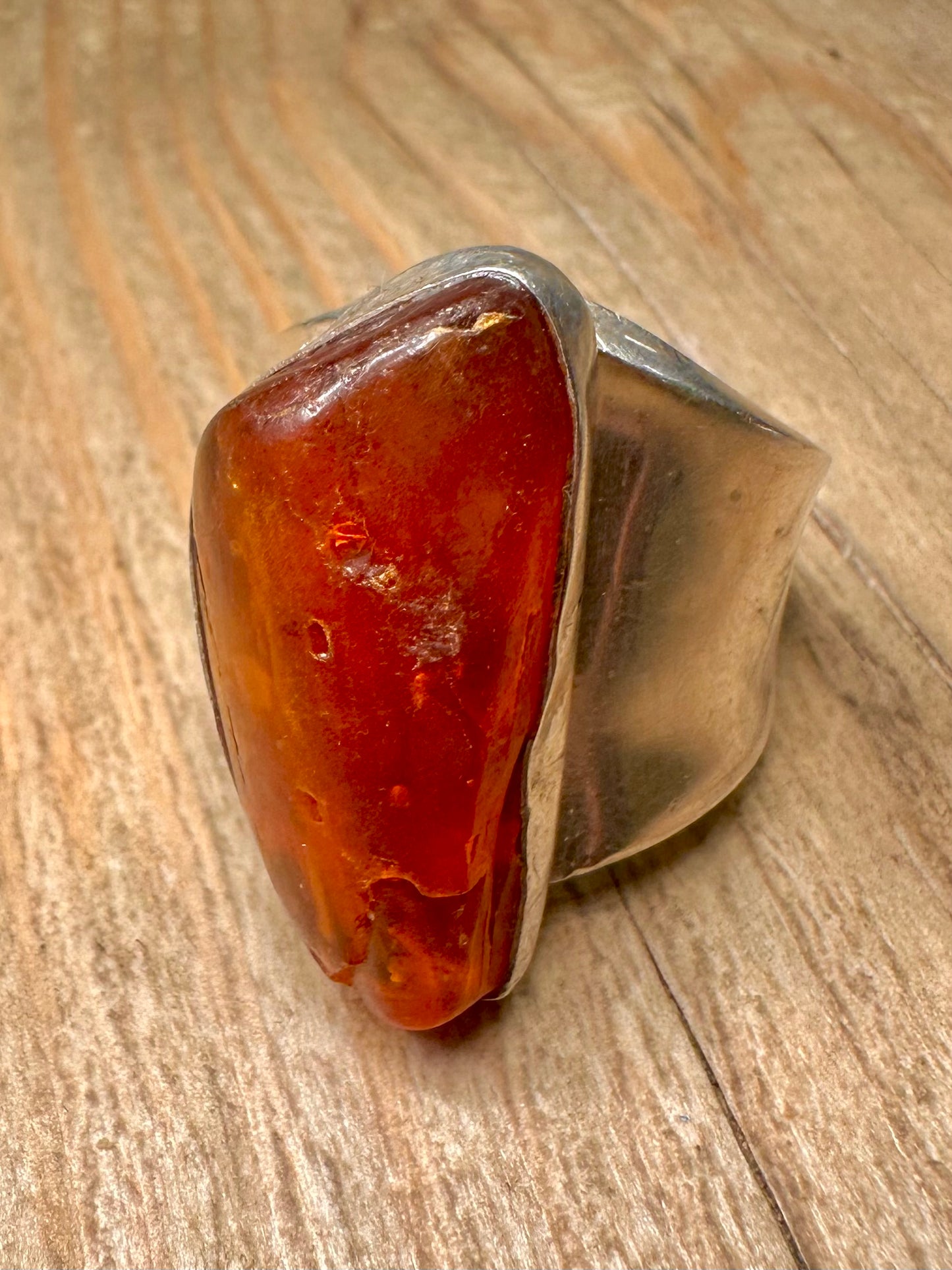 Abstract Chunky Amber 925 Sterling Silver Size R Ring