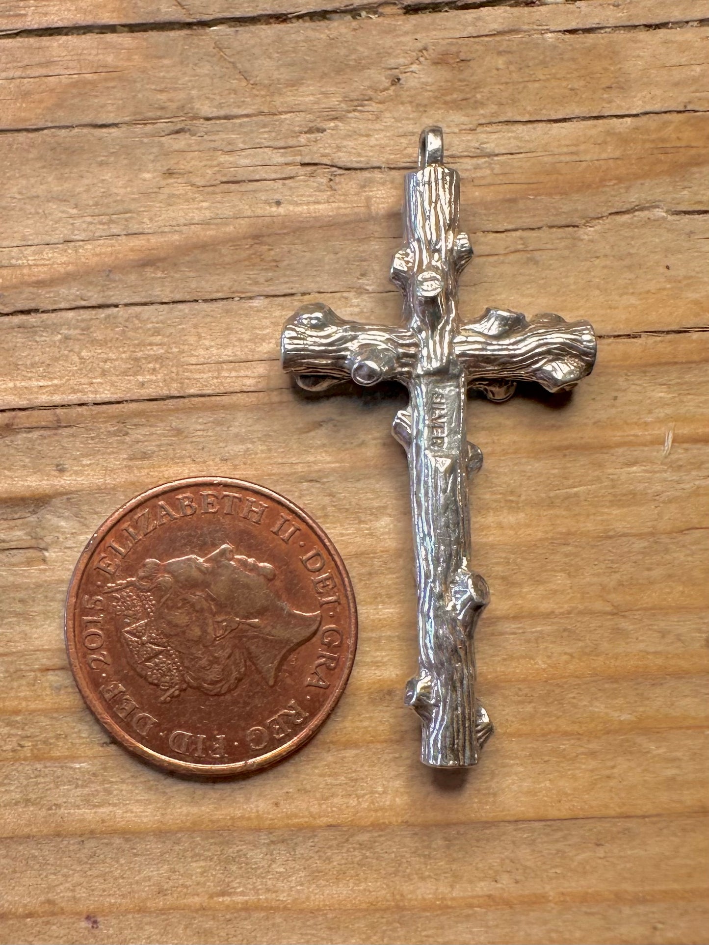 Abstrakter Zweigholz-Stil Kreuz 925 Sterling Silber Anhänger