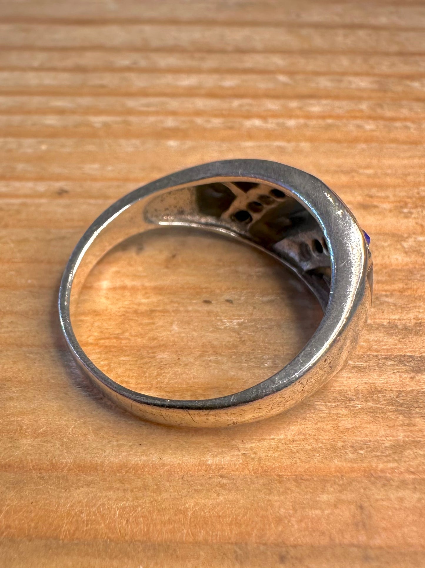 Vintage Abalone and Blue Stone 925 Sterling Silver Size V1/2 Ring