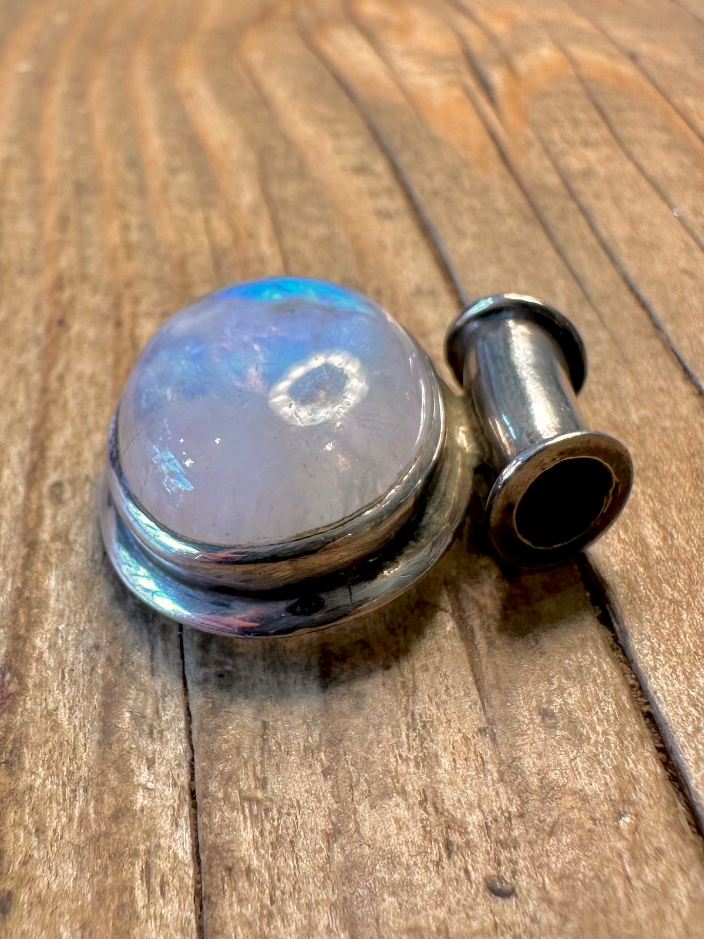 Regenbogen-Mondstein ovaler 925 Sterling Silber Anhänger