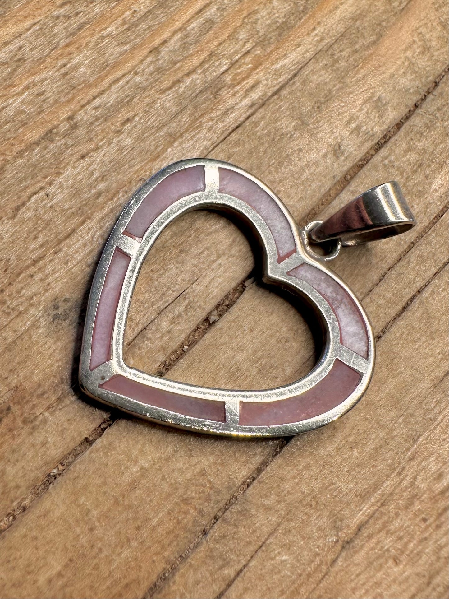 Modern Pink Mother of Pearl Heart 925 Sterling Silver Pendant