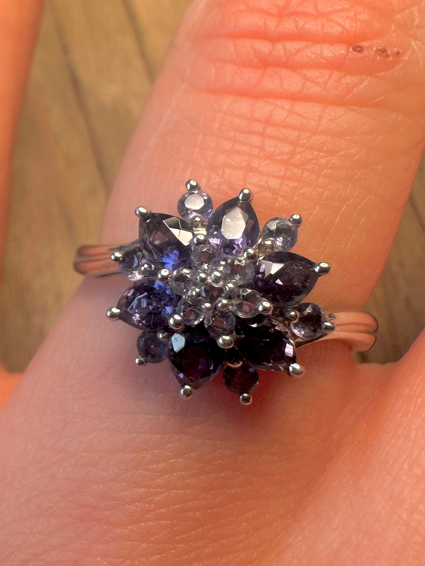 Vintage Tanzanite Cluster 925 Sterling Silver Size Q1/2 Ring