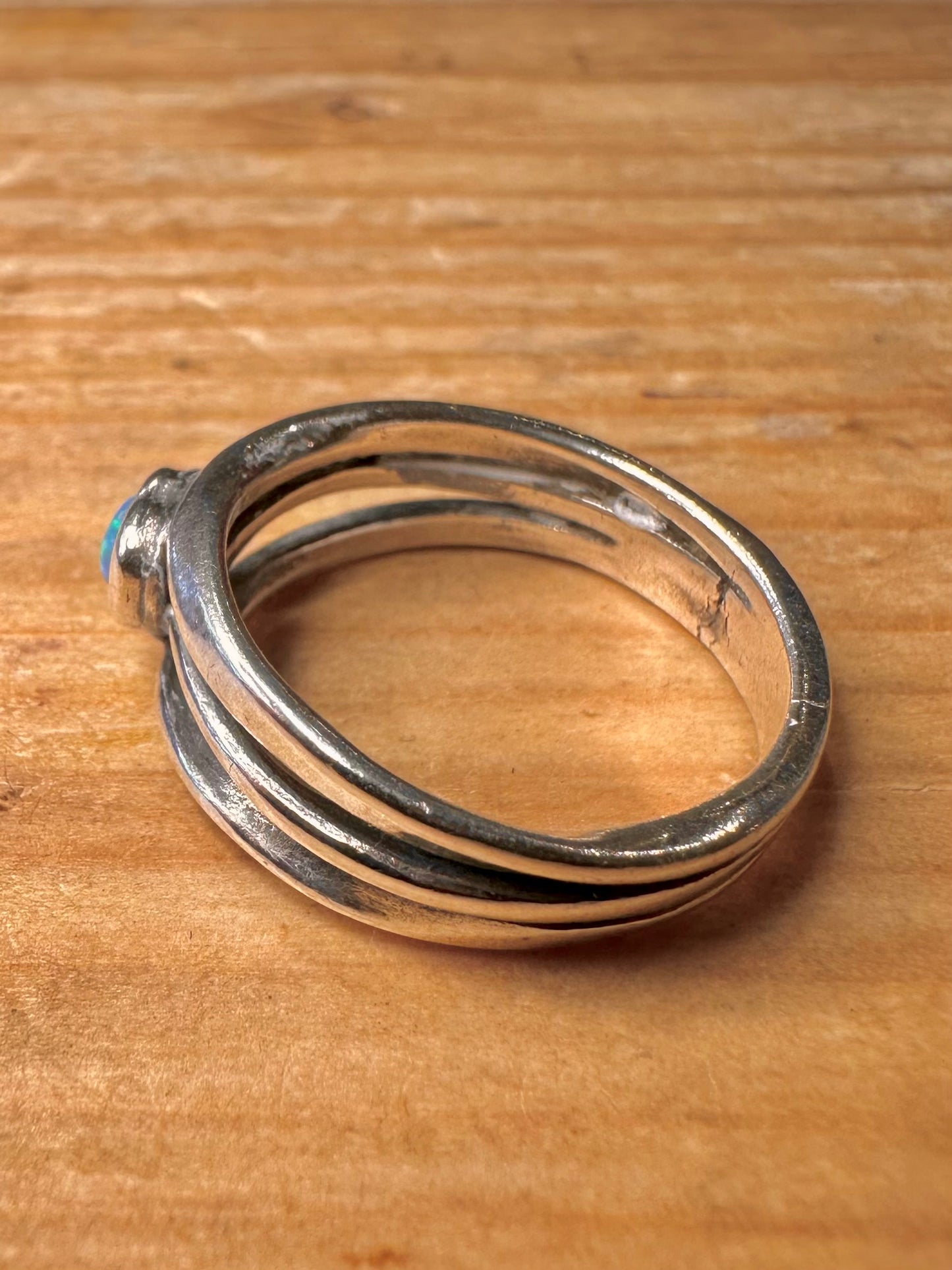 Vintage Heart Opal Three 925 Sterling Silver Size P Ring