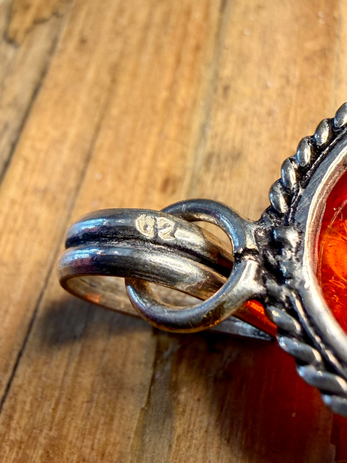 Oval Amber Rope Border 925 Sterling Silver Pendant