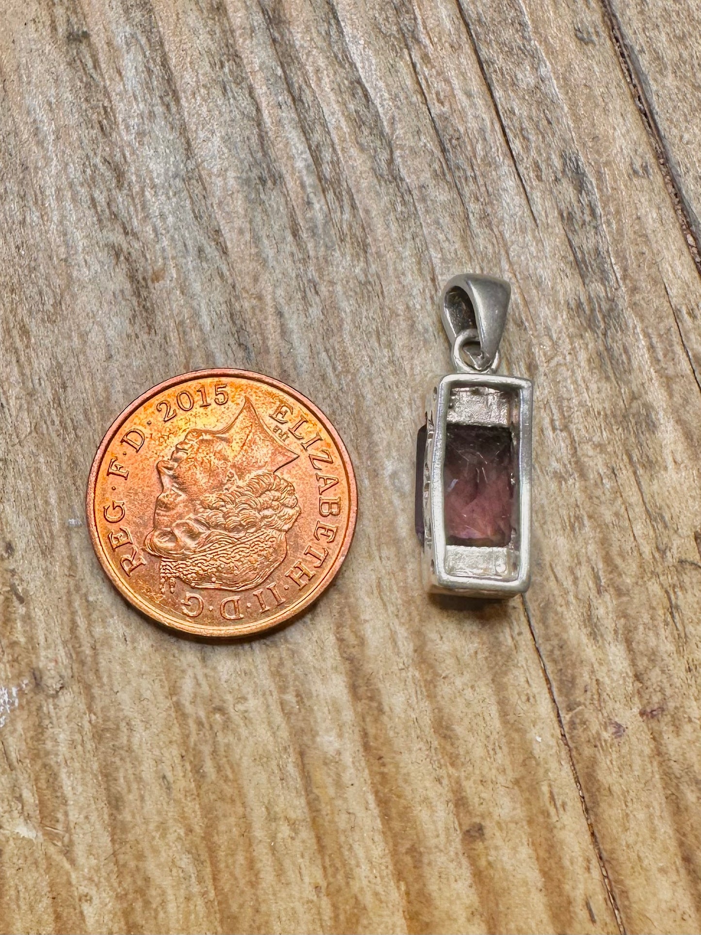 Purple Rectangle Gemstone and Marcasite 925 Sterling Silver Pendant