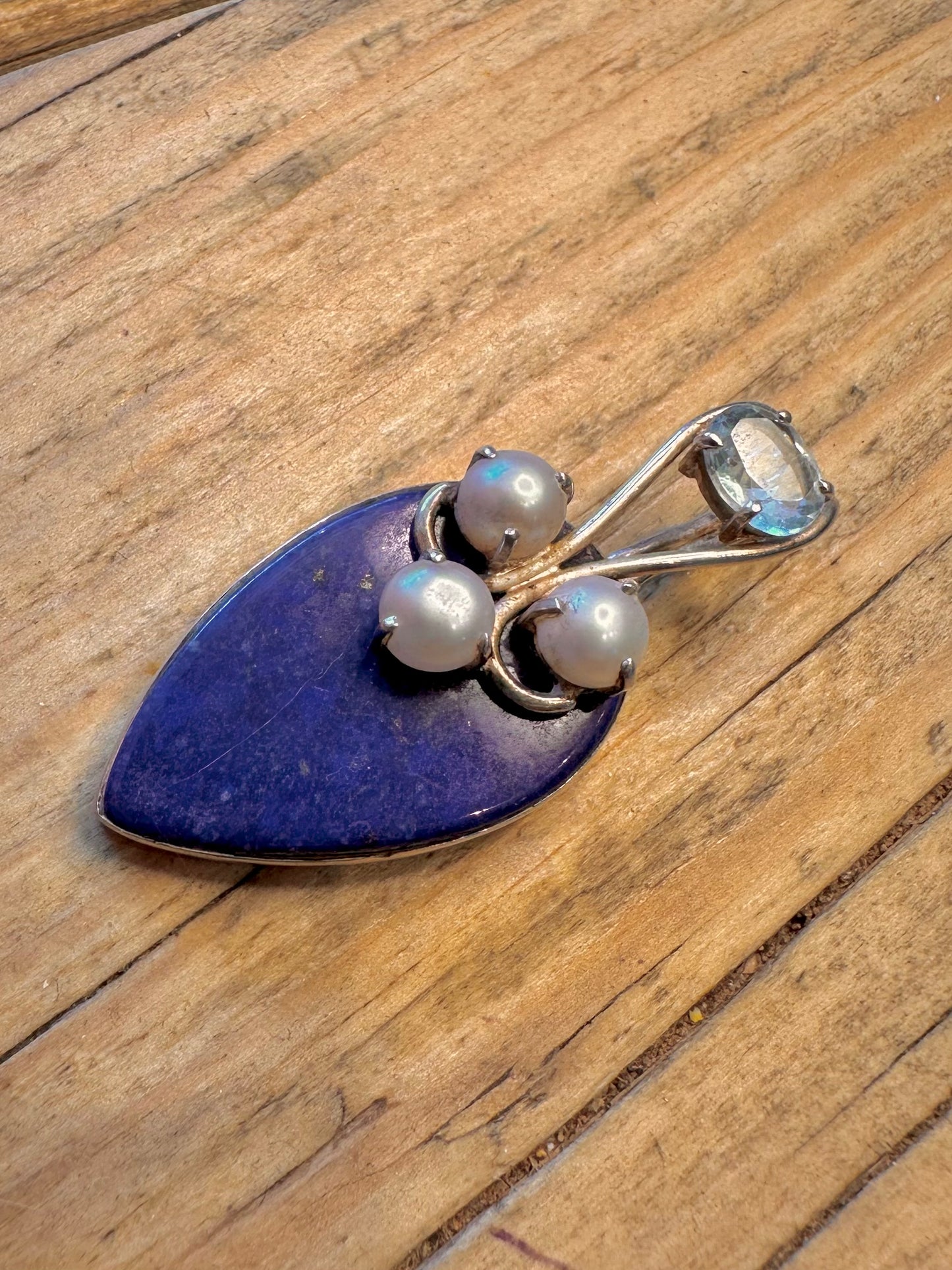 Lapis Pearl and Blue Topaz 925 Sterling Silver Pendant
