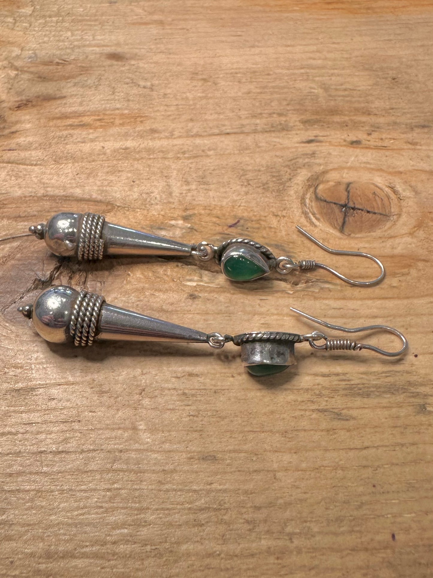 Vintage Chrysoprase Boho Dangle 925 Silver Earrings