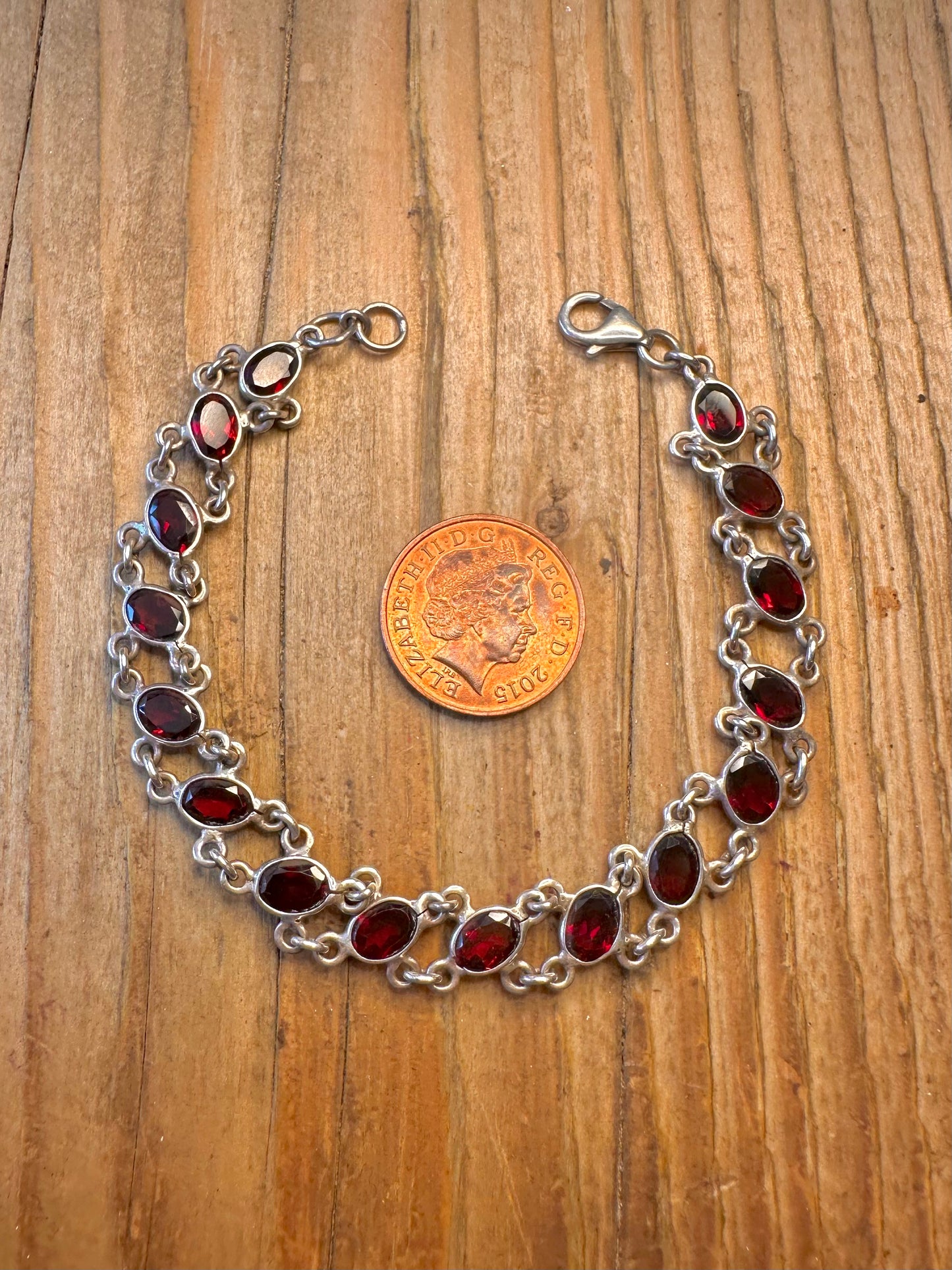 Garnet Red Link 925 Sterling Silver 7.5 inch Bracelet