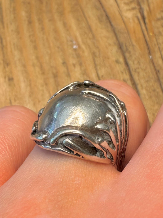 Brutalist 1970’s Organic Rounded 925 Sterling Silver Size P Ring