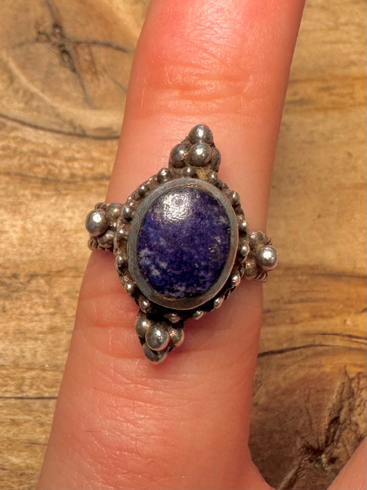 Vintage Lapis Boho Tribal 925 Silver Size J Ring