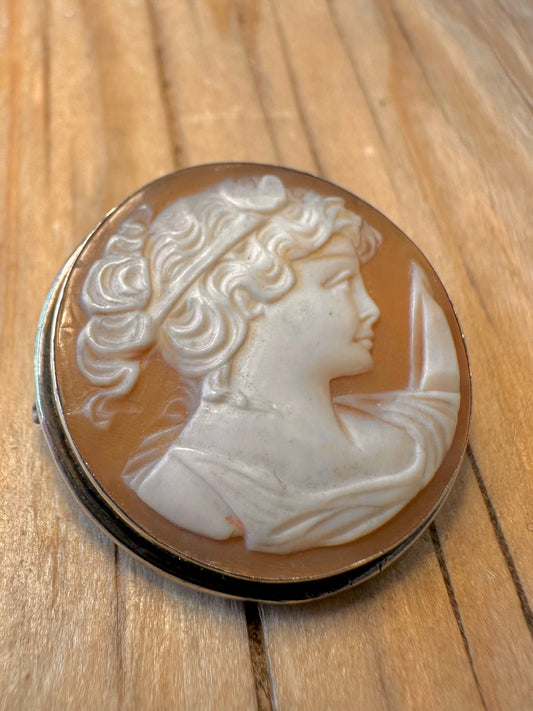 Vintage Cameo Circle 800 Silver Brooch