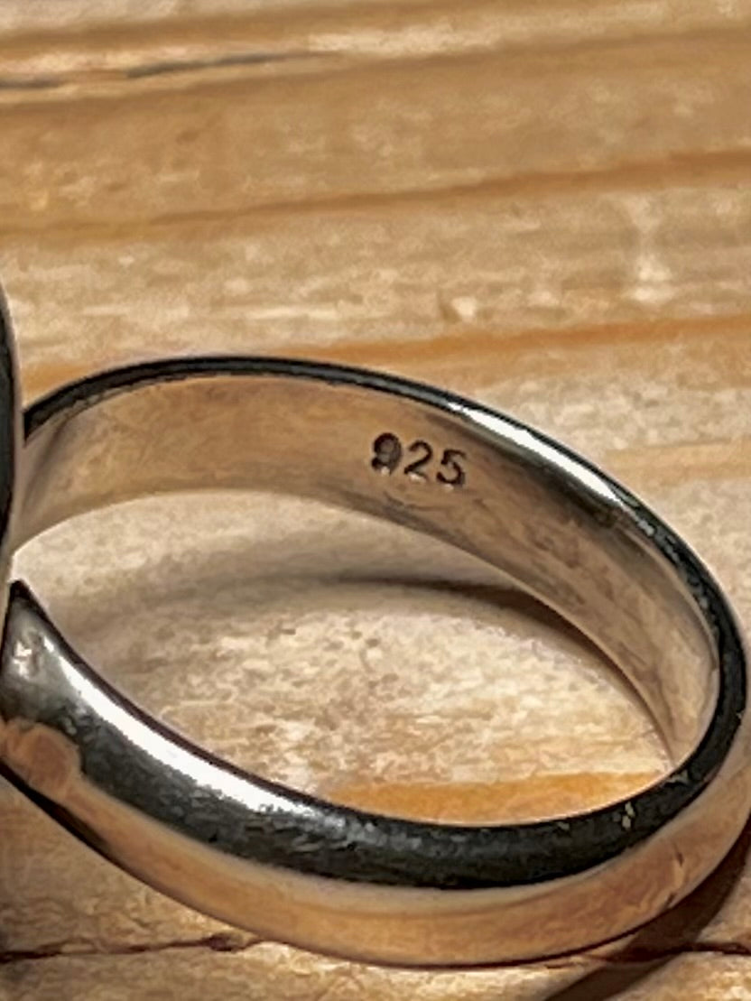 Circular Green Copper Turqoise 925 Sterling Silver Size N Ring