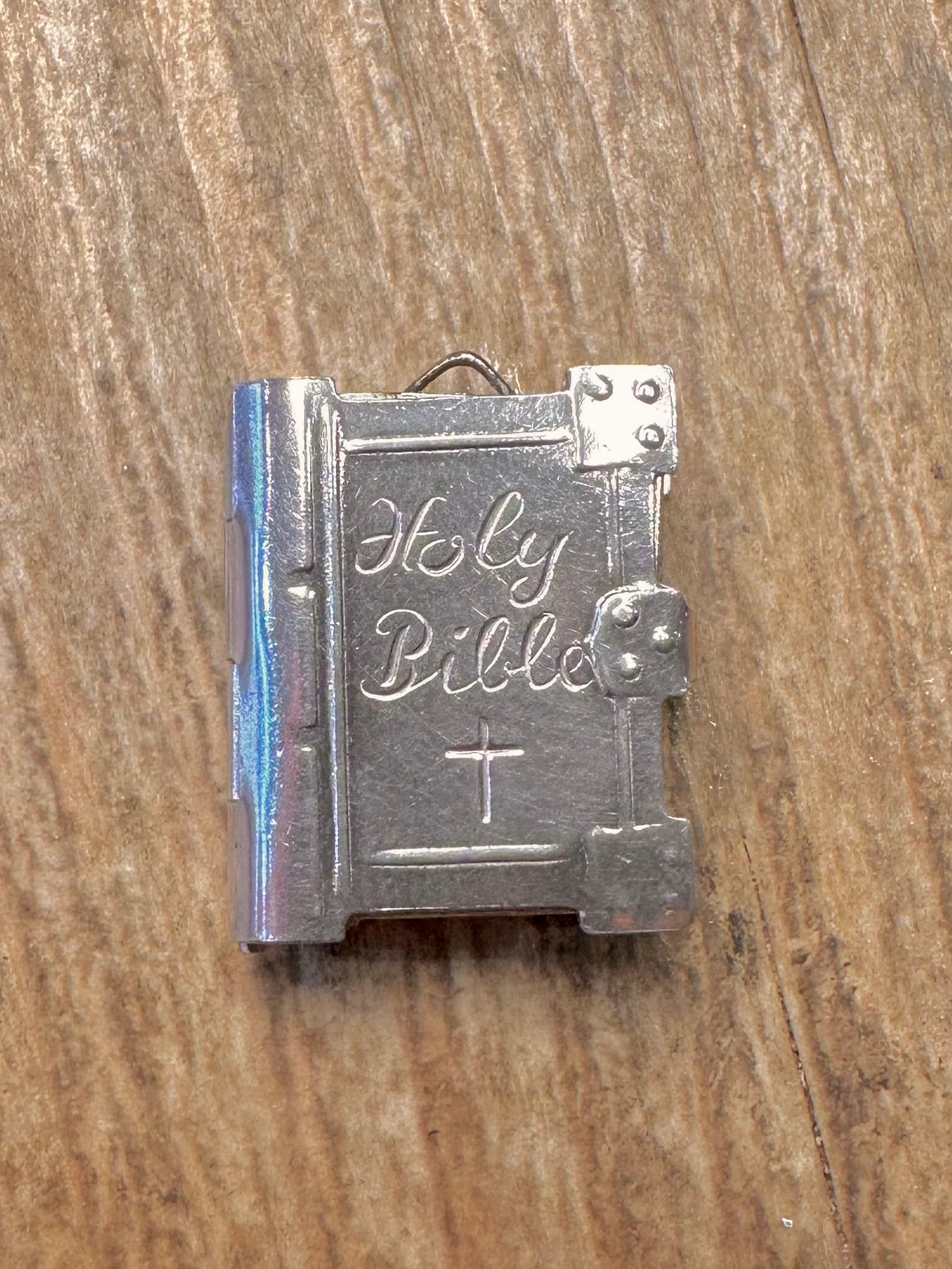 Vintage Holy Bible Book with Paper 925 Sterling Silver Charm Pendant