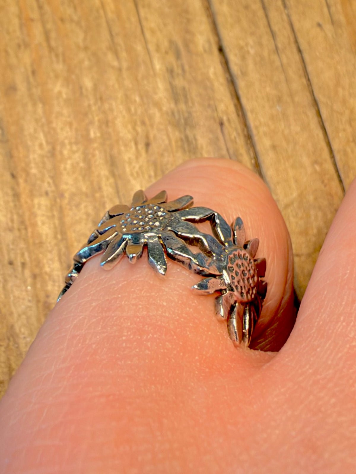 Sunflower Blossom 1974 London 925 Sterling Silver Size N Ring