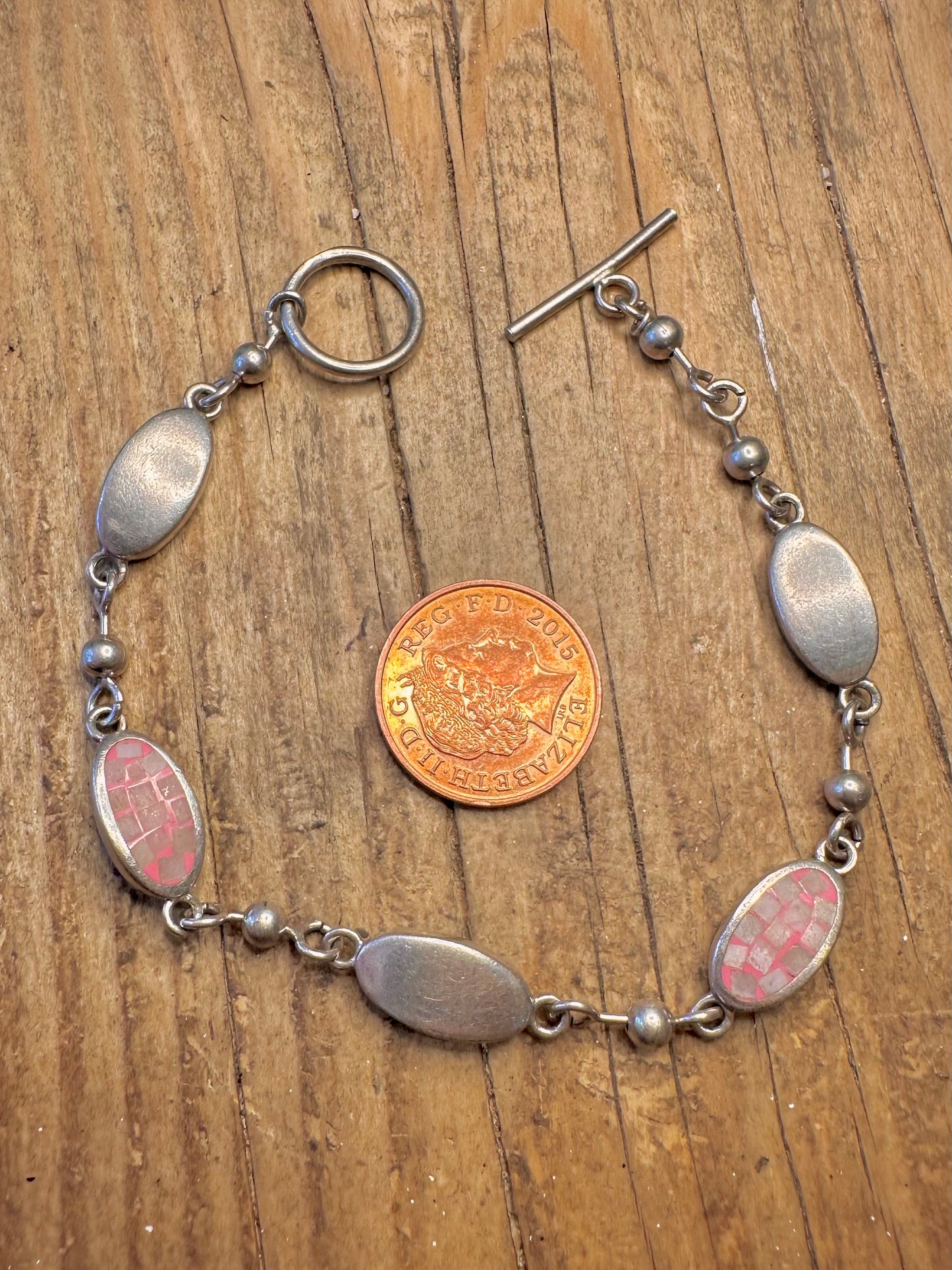 Perlmutt-Einlage, ovale Glieder, 925 Sterling Silber, 19,8 cm Armband